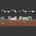 3D Miniature City Model Featuring Urban Scene Small Buildings Green Areas Roads Trees And Clouds