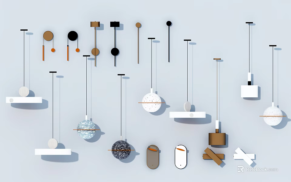 Modern Pendant Lights With Various Shapes And Materials For Home Interior Design 3d model 