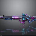 Futuristic Weapon with Neon Pink Blue Purple Lights Sci Fi Rifle Design Metallic Finish