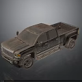 Vintage Metallic Pickup Truck with Double Cab Open Bed and Rustic Reflective Surface