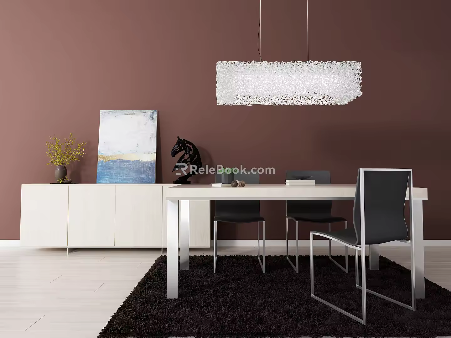 Modern Dining Table and Chair Combination Dining Table Decorative Cabinet Decorative Combination 3d model