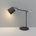 Black Adjustable Arm Desk Lamp with Square Shade Round Base and Illuminated Light