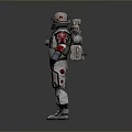 Sci-Fi Mechanical Robot With Red White Armor Helmet And Mechanical Arms 3d model