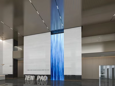 TEIN PAO Modern Lobby Interior With Blue Water Feature And White Walls 3d model
