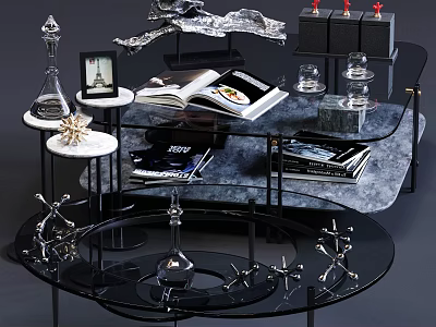 Modern Coffee Table With Glass Top Black Metal Frame Decorative Items And Books 3d model