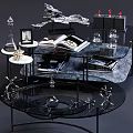 Modern Coffee Table With Glass Top Black Metal Frame Decorative Items And Books