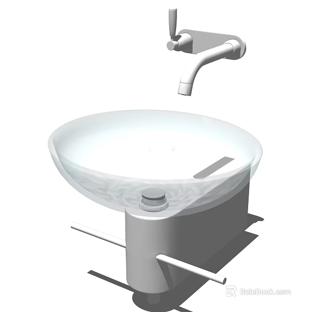 Round Glass Washbasin With Modern Faucet And Decorative Above Counter Design 3d model 