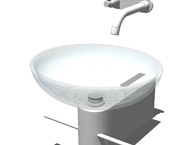 Round Glass Washbasin With Modern Faucet And Decorative Above Counter Design 3d model