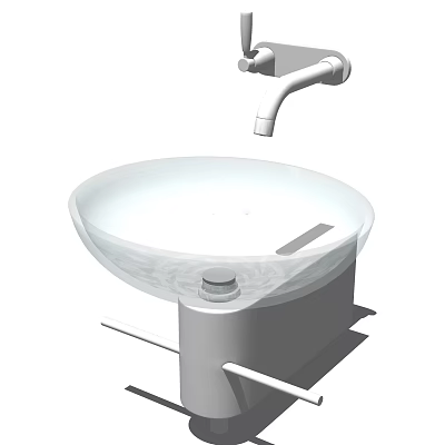 Round Glass Washbasin With Modern Faucet And Decorative Above Counter Design 3d model