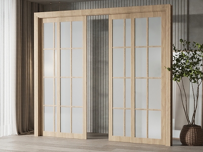 Japanese-style sliding door 3d model