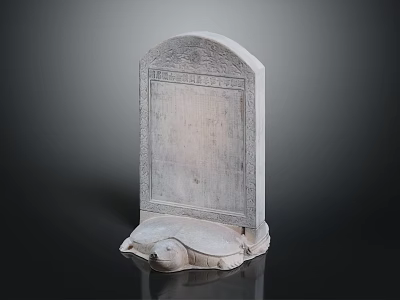 Antique Carved Stone Stele Structure With Turtle Shaped Base And Detailed Inscriptions 3d model