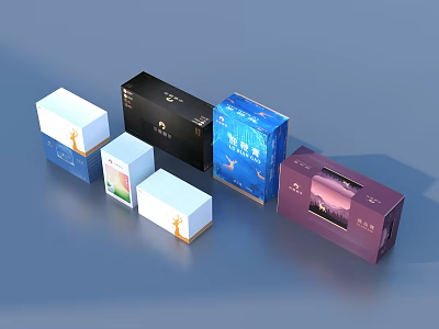 Colorful Daily Life Product Packaging Boxes With Various Designs And Colors 3d model