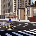 Commercial Street With Tall Buildings Wide Road Traffic Lights And Street Lamps