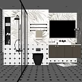 Modern Bathroom Interior With Glass Shower Leaf Patterned Walls Diamond Tiles Vanity Mirror And Toilet