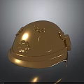 Elegant Golden Weapon Helmet Adorned With Peace Symbol And Floral Designs