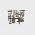 Vintage Industrial Desk And Chair Set With Bookshelves Posters Lamps And Green Plant