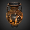 Ancient Greek Hand Painted Ceramic Amphora With Two Handles And Black Orange Figural Decorative Patterns