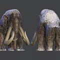 Realistic Prehistoric Mammoth Model With Long Tusks Shaggy Fur And Snow