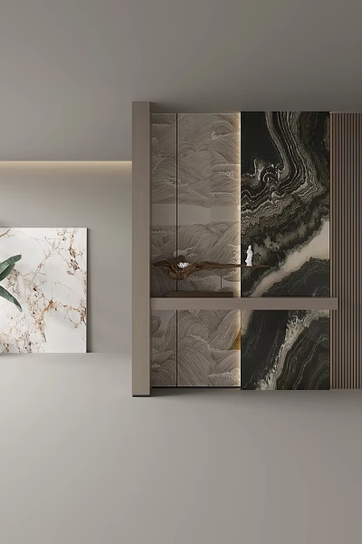 Modern Luxury Entryway Hallway Interior with Marble Wall and Decorative Painting 3d model