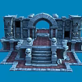 Cartoon Style Ancient Gateway Scene With Stone Archway Symmetrical Steps And Decorative Statues