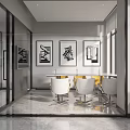 Modern Public Office Area With White Wall Triangle Patterns And Company Logo