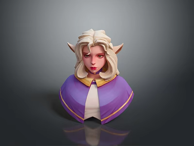 Game and Movie Elf Character With Blonde Hair Pointed Ears And Purple Cloak 3d model