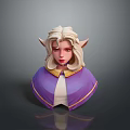 Game and Movie Elf Character With Blonde Hair Pointed Ears And Purple Cloak