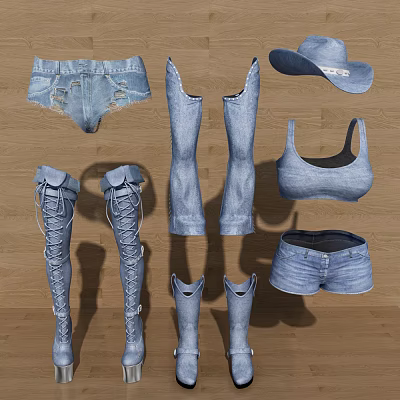 modern clothes denim clothes hat 3d model