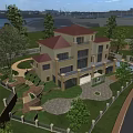 Stunning Garden Landscape Design With Luxury Villa Lush Trees Flowers And Waterfront