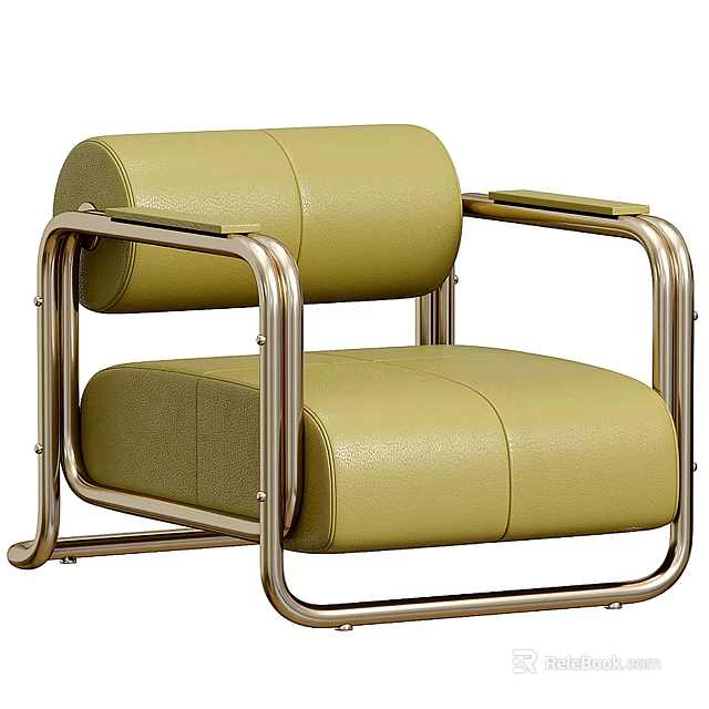 Modern Green Leather Single Sofa With Metal Frame And Minimalist Design 3d model 