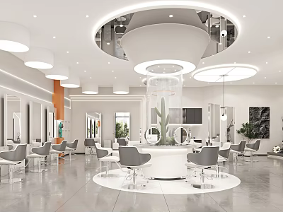 Modern Beauty Hair Salon Interior With Styling Chairs Mirrors And Decorative Lighting 3d model