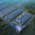 Modern Industrial Factory With Solar Panels Wind Turbines And Green Surroundings