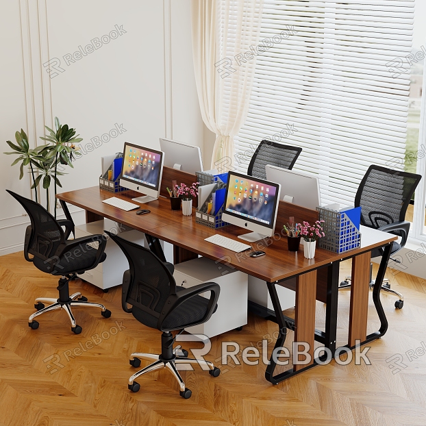 Office Table and Chair Combination Simple Computer Table 4 4 6 6-person Conference Table Work Staff Card Seat Staff Station model