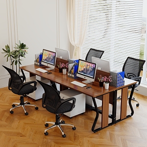 Office Table and Chair Combination Simple Computer Table 4 6-person Conference Table Work Staff Card Seat Staff Station 3d model