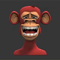 Red Monkey Head Sculpture With Exaggerated Grin And Cartoon Facial Features