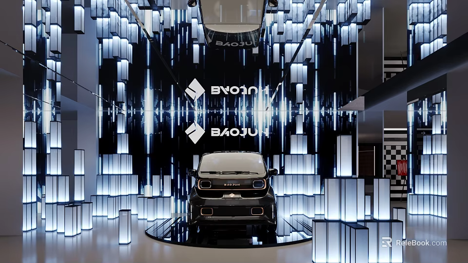 Modern Showcase Shelves With Lighting Effects For BAOJU Car Display In Exhibition Hall 3d model 