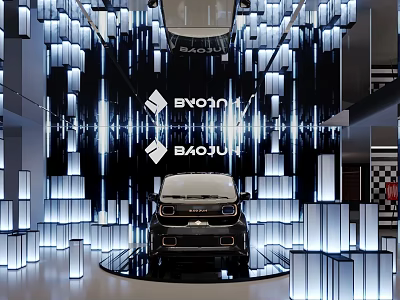 Modern Showcase Shelves With Lighting Effects For BAOJU Car Display In Exhibition Hall 3d model