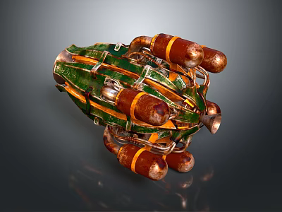 Unique Green Weapon With Brown Ammunition Cartridges And Mechanical Parts 3d model