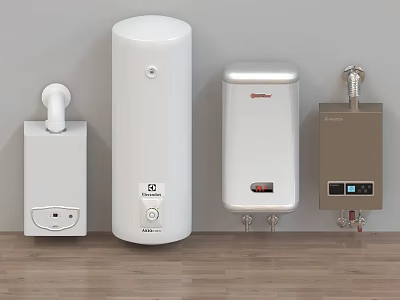 Modern Kitchen Appliances Featuring Various White And Brown Water Heater Designs 3d model