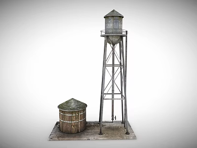 Water Tower Model With Metal Frame And Small Storage Tank Featuring Dome Roof 3d model