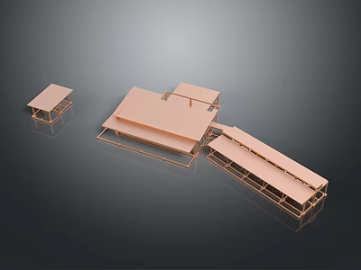 Cartoon Scene Featuring Pink Platforms Multi layer Golden Frame And Smooth Reflective Surface 3d model