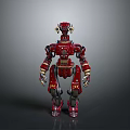 Red Mechanical Robot Character Design With Metallic Structure And Gold Accent Details