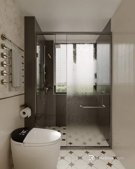 Modern Bathroom Interior With Glass Shower Enclosure And Toilet Fixtures 3d model 