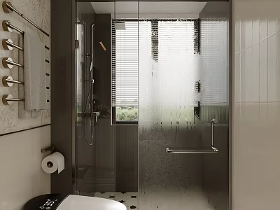Modern Bathroom Interior With Glass Shower Enclosure And Toilet Fixtures 3d model