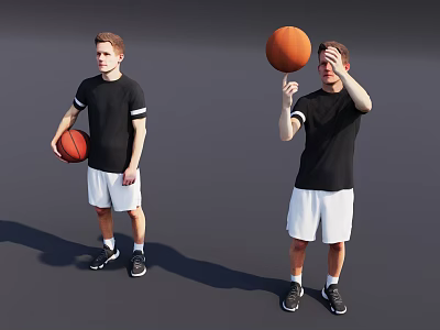Game Movie Character In Black T Shirt White Shorts With Basketball 3d model