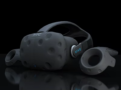 Vive VR Headset With Controllers For Immersive Virtual Reality Experience 3d model
