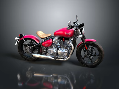 Classic Pink Motorcycle with Tan Leather Seat Chrome Accents and Black Wheels Studio Shot 3d model
