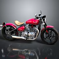 Classic Pink Motorcycle with Tan Leather Seat Chrome Accents and Black Wheels Studio Shot