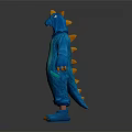 Person In Blue Dinosaur Onesie Costume With Hood Yellow Accents And Paw Shoes 3d model