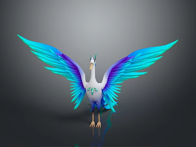 Majestic Fantasy Bird With Vibrant Blue Purple Wings And White Body 3d model